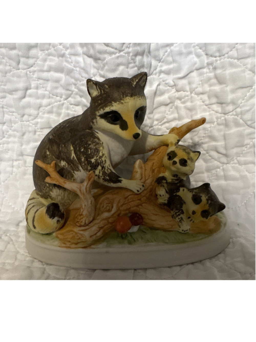 Porcelain Raccoon Family Figurine Collectible Animal Porcelain Decor Sculpture